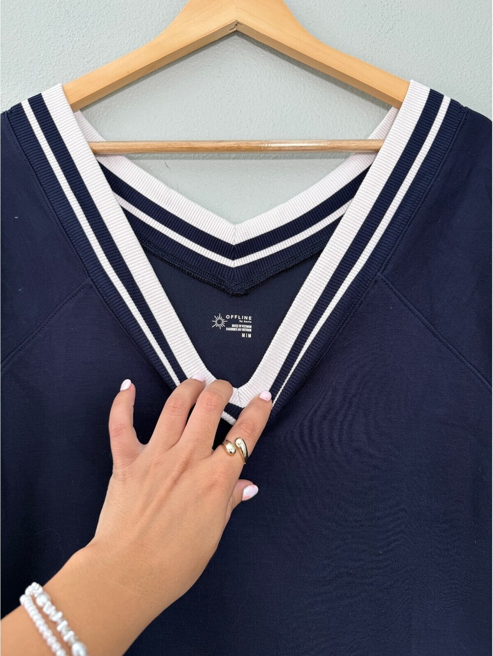 aerie Navy Blue V‑Neck Mini Dress with White Trim like new - medium - Picture 5 of 7